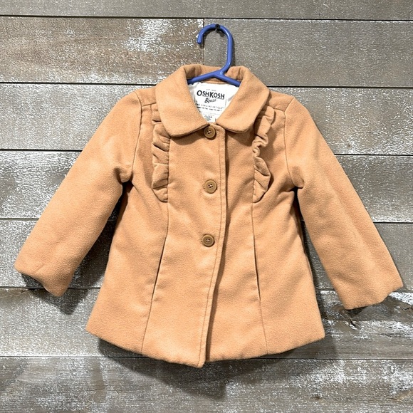 Oshkosh bgosh brown  girls ruffle pea coat size 2T - Picture 1 of 7